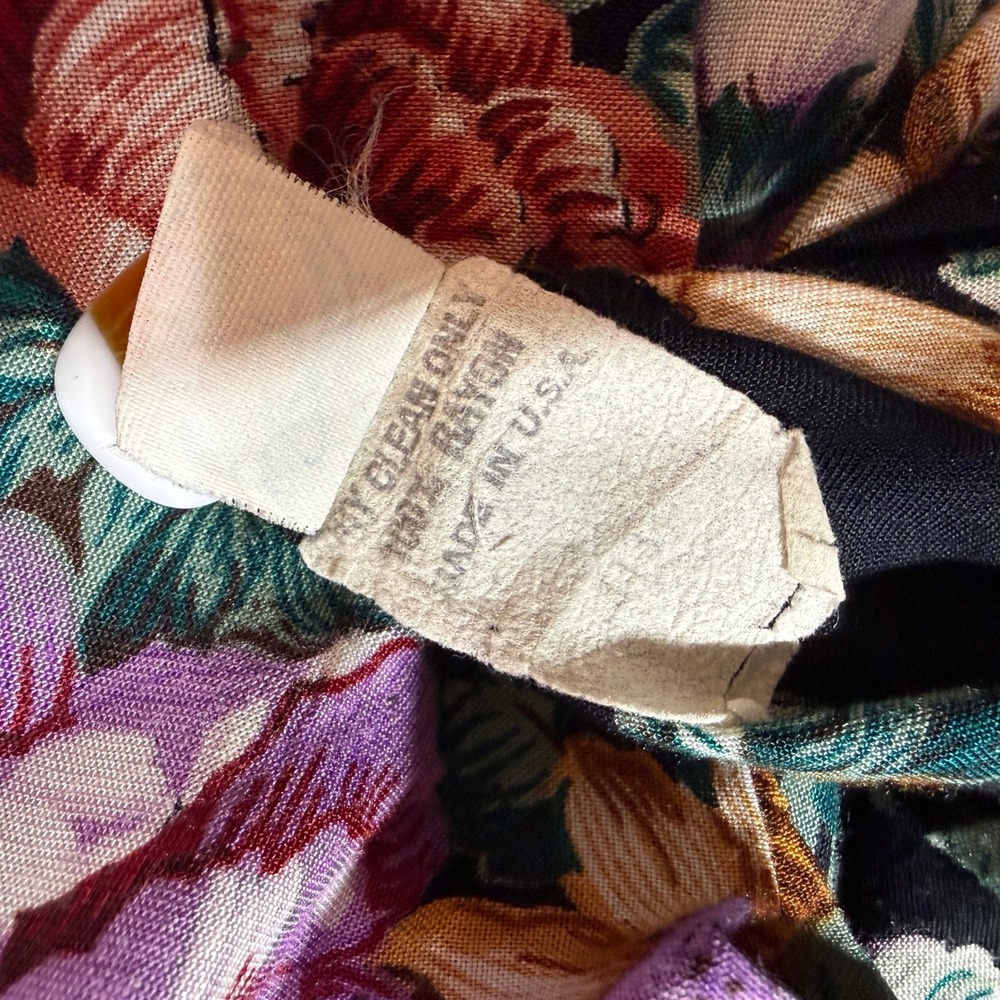 Vintage Pinnacle Floral Button Up Shirt 100% Rayon ILGWU Made in USA Black Large - Picture 4 of 9